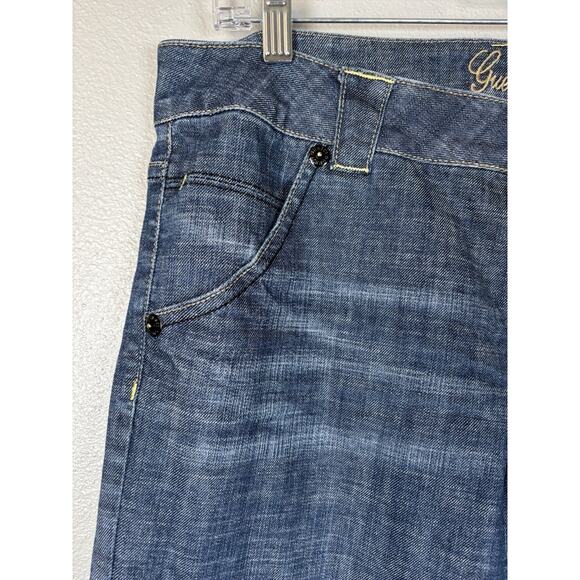 Guess Straight Leg Beaded Embellished Pockets Jeans Womens Size 34 Medium Wash - Picture 3 of 10